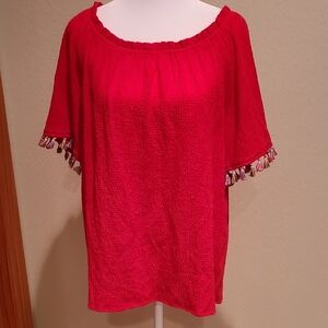 I.N Studio Red Women's Top with Tassel Details Size L